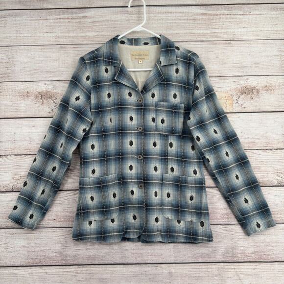 The Territory Ahead Flannel Aztec Print Shacket Jacket Women's Small Blue/Gray - Picture 1 of 13